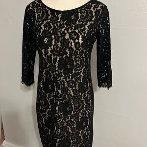 Cato Black Floral Lace Sleeve Dress
